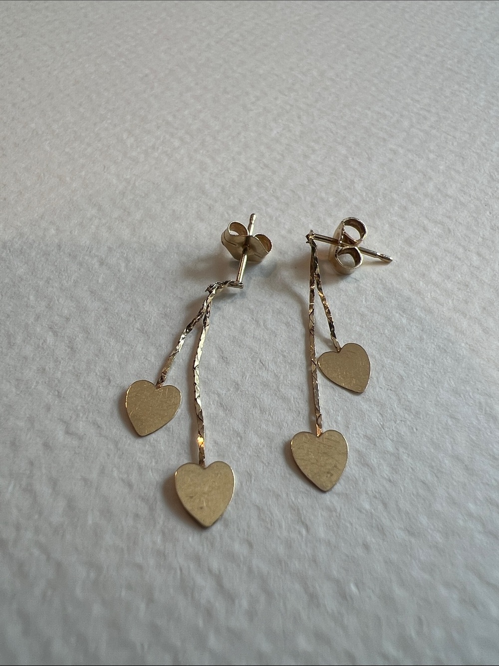 14 K Gold Heart Drop Dangle Earrings - .50 Grams